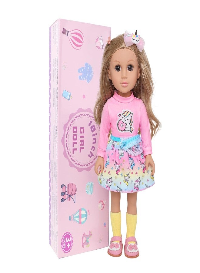 Ecore Fun 18 Inch Girl Doll with Clothes Accessories, Fashion Doll with Styling Brown Hair, Unicorn Hair Clip, Phone, Bag, Outfit & Shoes, Gift Ready for Birthday & Pretend Play - Image 2